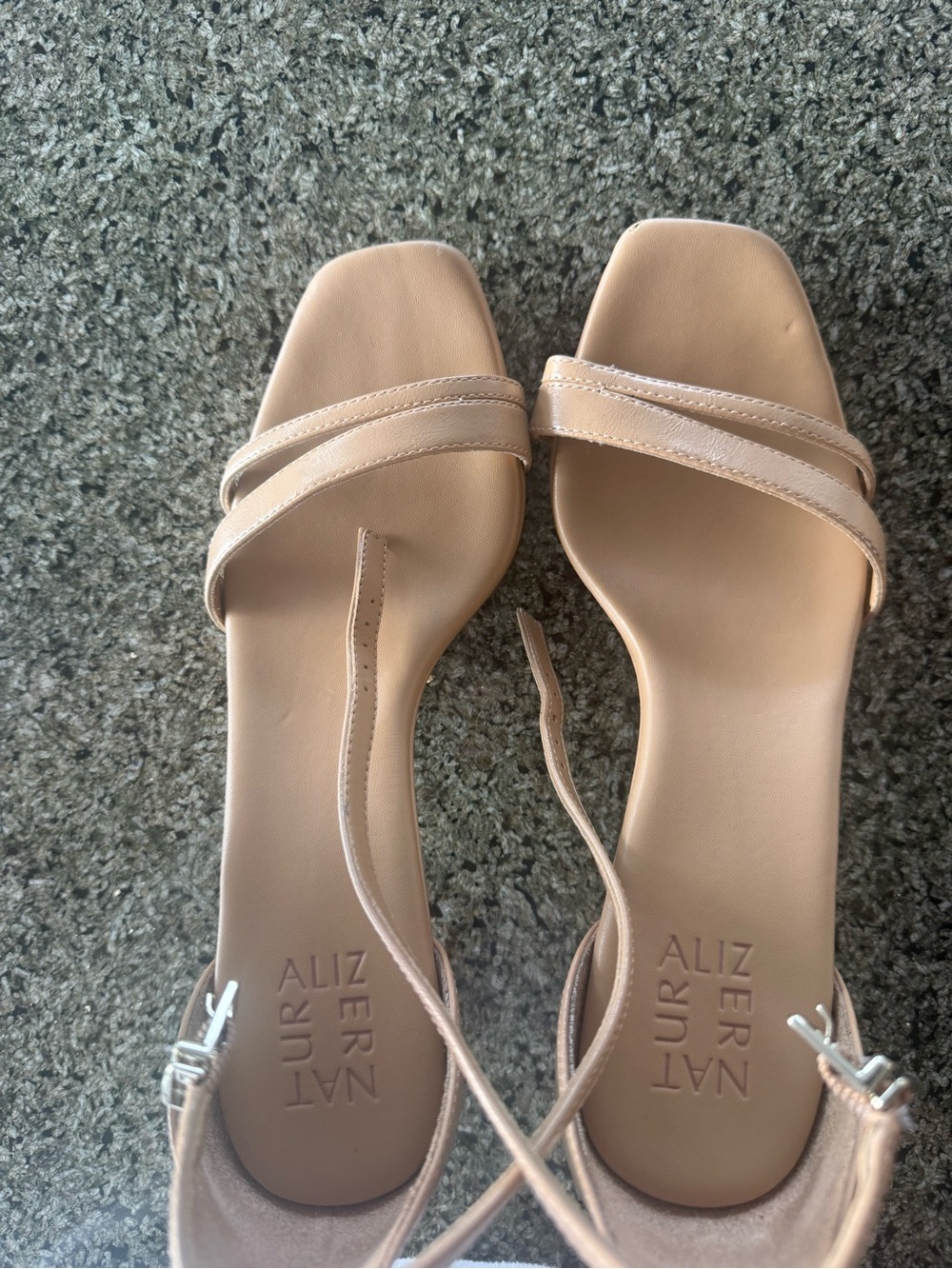 Stuart Weitzman Nude Beige Strappy Square-Toe Sandals